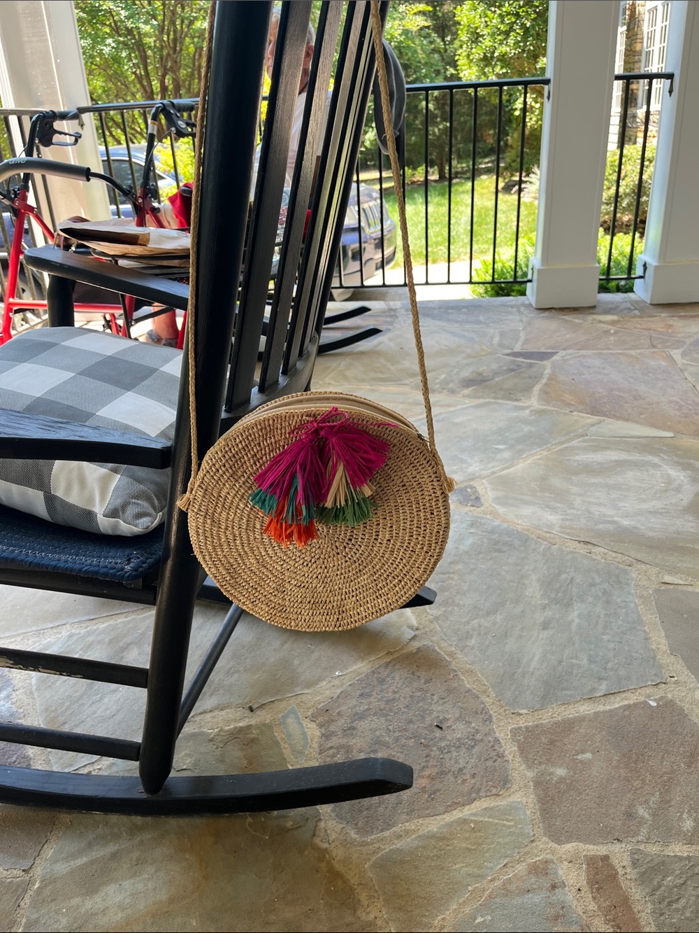 Mar Y Sol Woven Round Straw Crossbody Bag with Colorful Tassels - Picture 5 of 7